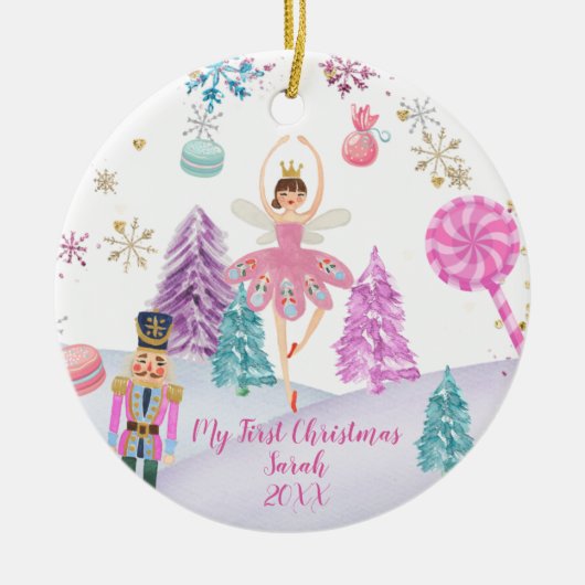 Girl Ballerina Nutkraker 1e Kerstdag Keramisch Ornament (Voorkant)