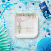 Girl Balloon Eucalyptus Gold Glitter Baby shower Papieren Bordje (Feest)