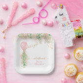 Girl Balloon Eucalyptus Gold Glitter Baby shower Papieren Bordje (Feest)
