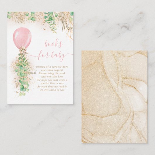 Girl Balloon Eucalyptus Gold Glitter Book for Baby Informatiekaartje (Voorkant / Achterkant)