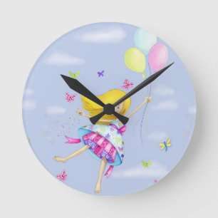 Girl Balloon Fairy Flight of Fancy Gifts Ronde Klok