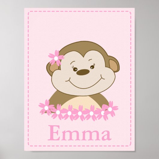 GIRL Bambino Monkey Nursery Room Baby Art Print (Voorkant)