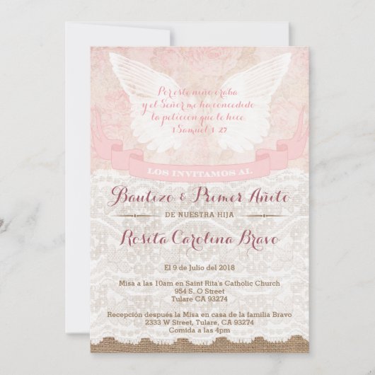 Girl Baptism & 1st Birthday nodigt Spaans uit Kaart (Voorkant)