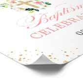 Girl Baptism Blush Pink Floral Gold Cross Sign Poster (Hoek)