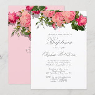 Girl Baptism Christening Floral Rozen Roze Kaart