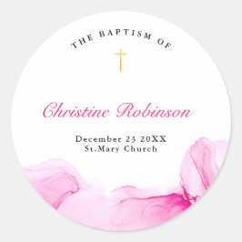 Girl Baptism Christening Pink Ink Ronde Sticker