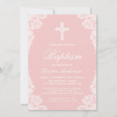 Girl Baptism Elegant Blush Pink White letfoto Kaart (Voorkant)