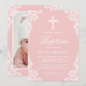 Girl Baptism Elegant Blush Pink White letfoto Kaart (Voorkant / Achterkant)