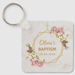 Girl Baptism Floral Gold Marble Pink Orchids Sleutelhanger