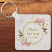 Girl Baptism Floral Gold Marble Pink Orchids Sleutelhanger (Voorkant)