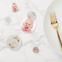 Girl Baptism Floral Pink Orchids Marble Gold Photo