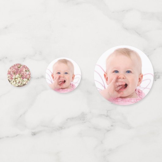 Girl Baptism Floral Pink Orchids Marble Gold Photo Confetti (Voorkanten)