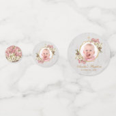 Girl Baptism Foto Floral Marble Gold Pink Orchid Confetti (Voorkanten)