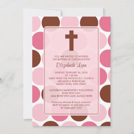 Girl Baptism Inture Brown & Pink Polka Dots Kaart (Voorkant)