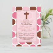 Girl Baptism Inture Brown & Pink Polka Dots Kaart (Staand voorkant)