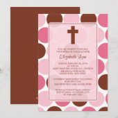 Girl Baptism Inture Brown & Pink Polka Dots Kaart (Voorkant / Achterkant)