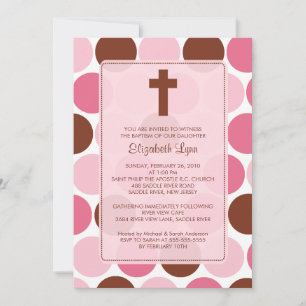 Girl Baptism Inture Brown & Pink Polka Dots Kaart
