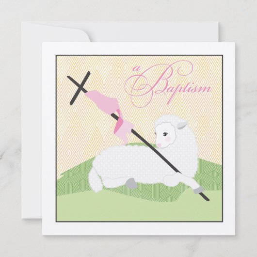 Girl Baptism Invitation - Litte Lamb Kaart (Voorkant)
