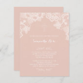 Girl Baptism Invitation Pink Lace Kaart (Voorkant / Achterkant)