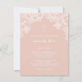 Girl Baptism Invitation Pink Lace Kaart