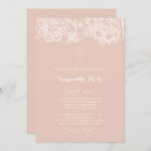 Girl Baptism Invitation Pink Lace Kaart (Voorkant / Achterkant)