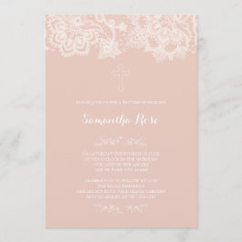 Girl Baptism Invitation Pink Lace Kaart