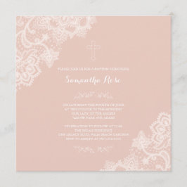Girl Baptism Invitation Pink Lace Kaart
