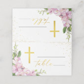 Girl Baptism Pink Flowers and Gold Gross Plaatskaartje (Buitenkant ongevouwen)