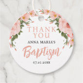 Girl Baptism Pink Flowers Bedankt Bedankjes Labels (Voorkant)