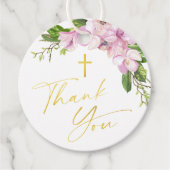 Girl Baptism Pink Flowers en Gross Bedankt Bedankjes Labels (Voorkant)