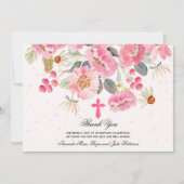 Girl Baptism Waterverf Pink Floral Bedankkaart (Voorkant)