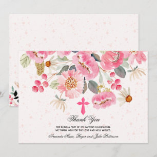 Girl Baptism Waterverf Pink Floral Bedankkaart