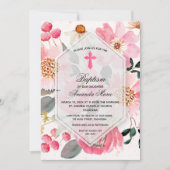 Girl Baptism Waterverf Pink Floral Kaart (Voorkant)