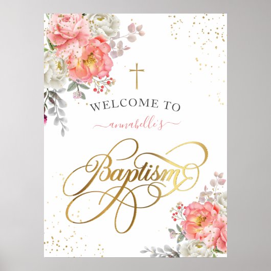 Girl Baptism Welcome Floral Poster (Voorkant)