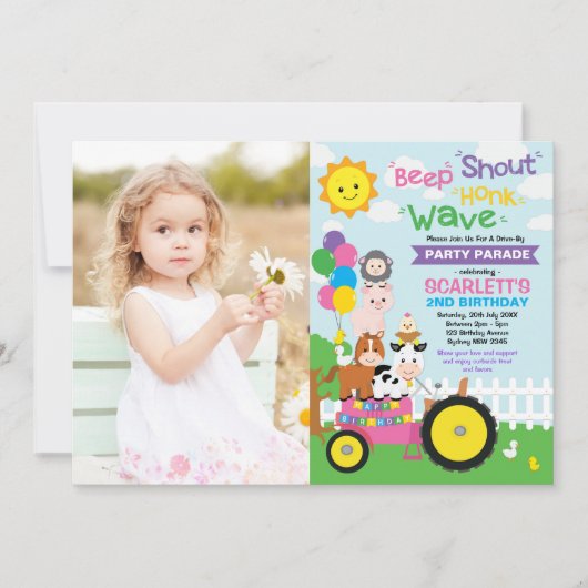 Girl Barnyard Boerderij rijdt met Birthday Party p Kaart (Voorkant)