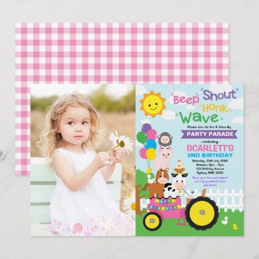 Girl Barnyard Boerderij rijdt met Birthday Party p Kaart (Voorkant / Achterkant)