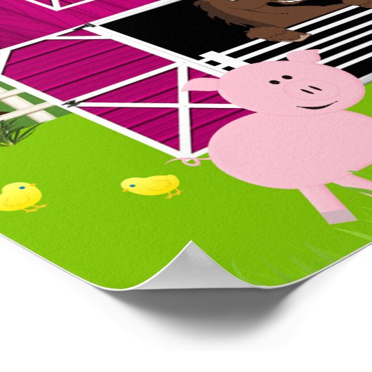 Girl Barnyard Farm Animals Birthday Banner Poster (Hoek)