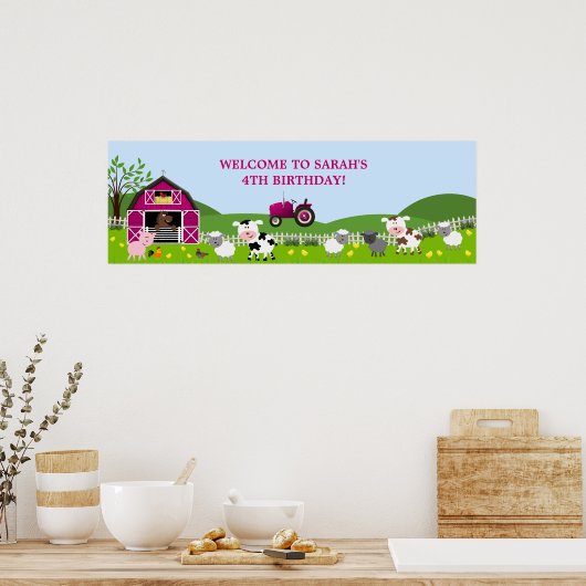 Girl Barnyard Farm Animals Birthday Banner Poster (Keuken)