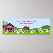 Girl Barnyard Farm Animals Birthday Banner Poster (Voorkant)