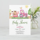 Girl Barnyard Pink Farm Animals Baby shower Kaart (Staand voorkant)