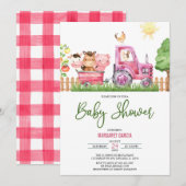Girl Barnyard Pink Farm Animals Baby shower Kaart (Voorkant / Achterkant)