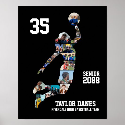 Girl Basketball Player Sports Senior Photo Collage Poster (Voorkant)