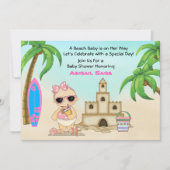Girl Beach Baby Sandcastle in SurfboardBaby shower Kaart (Voorkant)