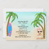 Girl Beach Baby Sandcastle in SurfboardBaby shower Kaart (Achterkant)