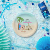 Girl Beach Baby Sandcastle, Surfboard 1 Birthday Papieren Bordje (Feest)