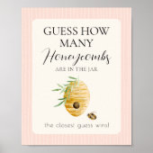 Girl Bee Baby Shower Guess How Many Pink Game Sign Poster (Voorkant)