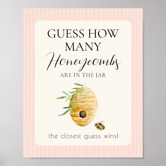 Girl Bee Baby Shower Guess How Many Pink Game Sign Poster (Voorkant)