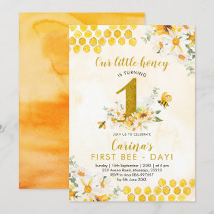 Girl Bee First Birthday Invitation Kaart