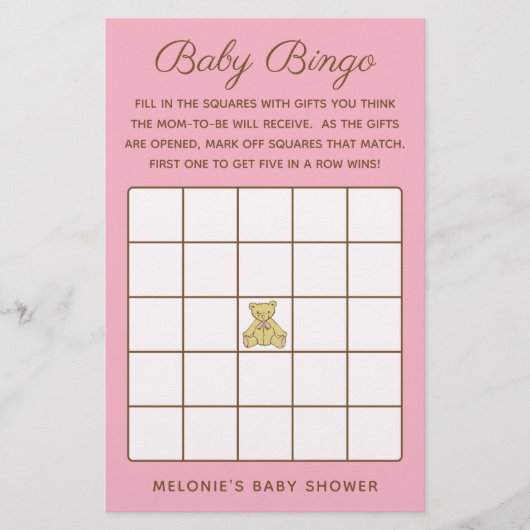 Girl Beer Baby shower Bingo Game Flyer (Voorkant)