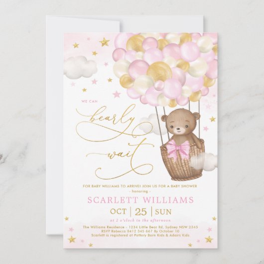 Girl Beer Hot Air Ballon Pink Gold Baby shower Kaart (Voorkant)